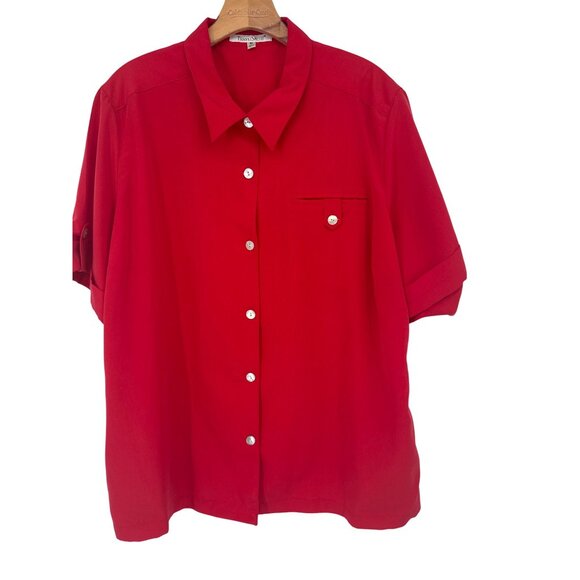 TravelSmith Womens Red Button-Up Shirt size 3X Short Sleeve plus - Picture 1 of 5